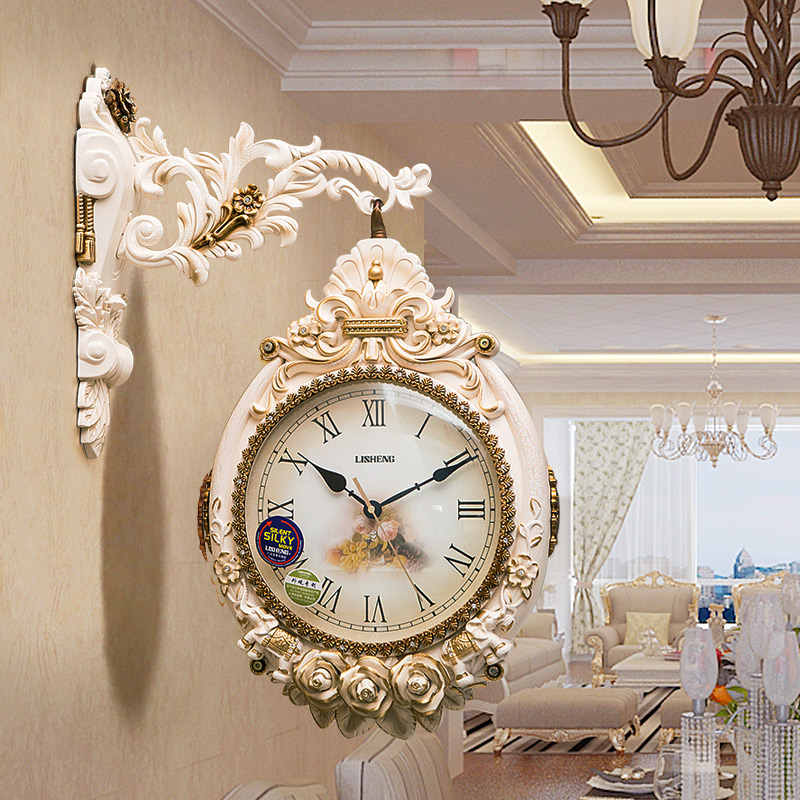石英钟客厅双面挂钟欧式奢华静音钟表创意大号两面钟别墅个性吊钟