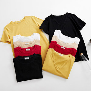 smoky女装棉麻短袖新款百搭纯棉简约 span class=h>纯色 /span>个性