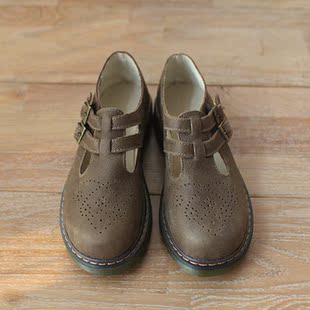 2017秋款搭扣复古百搭小皮鞋浅口油蜡真皮学院英伦低帮丁字单鞋