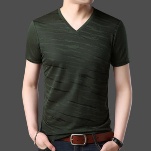 中年男士短袖纯棉圆领鸡心领加肥加大码t恤中