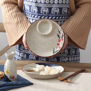 创意陶瓷子母盘带醋碟饺子盘家用早餐盘快餐盘点心分隔盘子