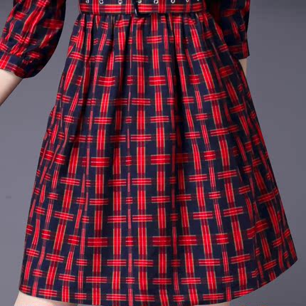 欧洲站2015秋装连衣裙女中袖 欧美高端大牌格子连衣裙 显瘦女裙269.