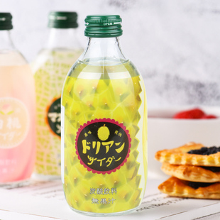 日本进口友升友桝饮料农园榴莲味碳酸汽水饮料瓶装300ml清凉爽口