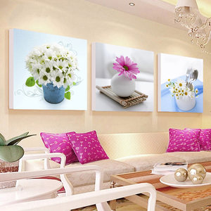 清新雏菊 span class=h>三联画 /span>十字绣线绣花瓶新款客厅卧室