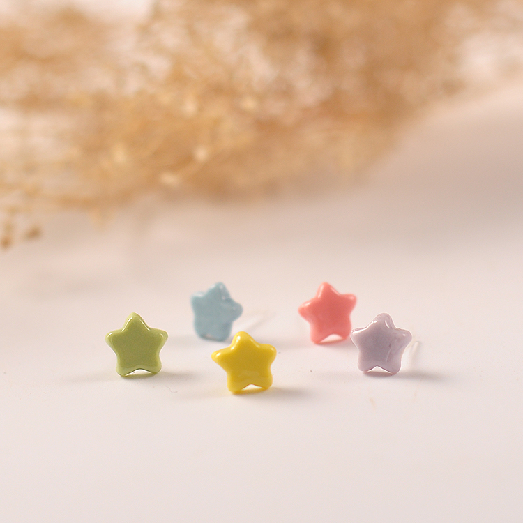 【星之恋】陶瓷耳钉 五色星星清新马卡龙陶瓷耳饰品 陶瓷饰品