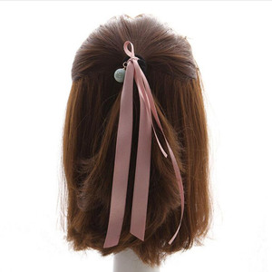 韩版头饰手工布艺扎头发皮筋珍珠发圈发绳长飘带头绳