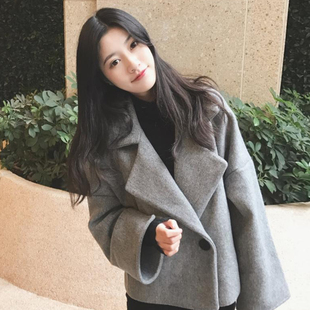 森系大衣女冬毛呢复古文艺梨子衣外套女短款韩国气质简约知性女装