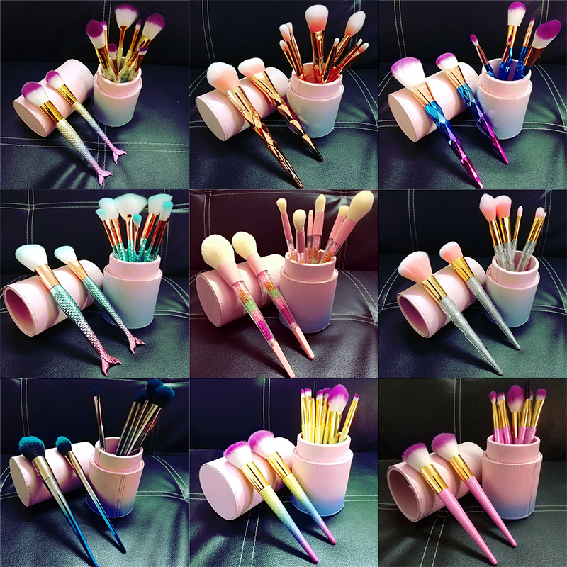 10支化妆刷套刷带收纳筒渐变色独角兽螺旋炫彩初学者全套美妆工具