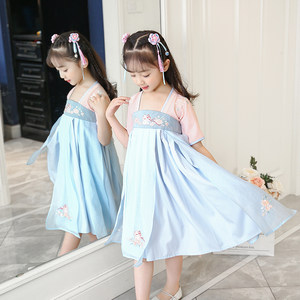 女童改良汉服夏复古童装宝宝中国风唐装古装襦裙儿童民族风连衣裙