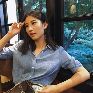 宁小雪2017新款潮韩版修身百款夏季百搭女装显瘦天丝牛仔衬衫薄款