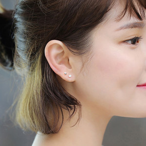 2对装 925纯银 span class=h>耳钉 /span>女迷你小耳骨钉养耳洞耳环  