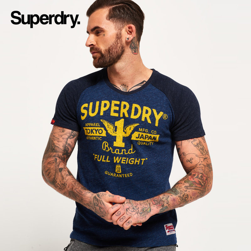 英国SuperdryT恤男装美式插肩袖字母印花潮款时尚短袖极度干燥