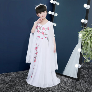 儿童礼服公主裙女童舞蹈服钢琴古筝表演演出服小女孩古装汉服白色