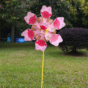 猪年贺岁风车挥春大风车花市玩具金猪旋转发夹小风车小猪派钱风车