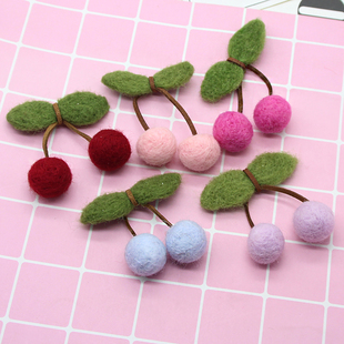 儿童发饰不织布樱桃羊毛毡成品饰品配件羊毛毡戳戳乐手工制作材料
