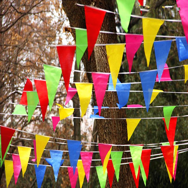 镂空60米拉条彩旗装饰户外场景布置幼儿园学校五色店庆五彩结婚生