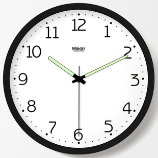 8英寸房间挂钟客厅黑白简约家庭静音钟表夜光指针电子日历石英钟