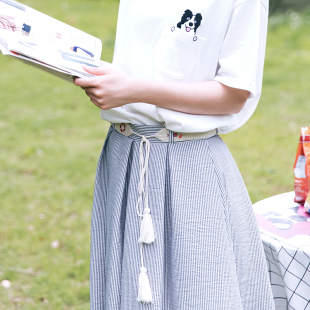 叙旧文艺绣花腰带女布 亚麻流苏刺绣腰封/那边见/s6100