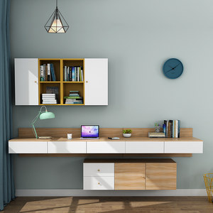 北欧书桌书架书柜组合 小户型家用台式一体桌简约现代挂壁 span class