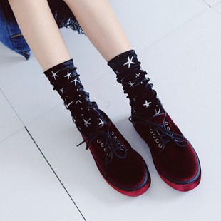 欧洲站秋冬同款星空袜时尚丝绒弹力中筒长袜子钻绒闪银亮堆堆女袜