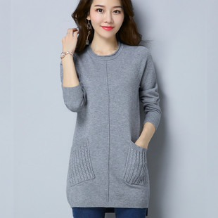 大款毛衣女中长款宽松韩版外穿加厚针织上衣女2018新款秋冬打底衫
