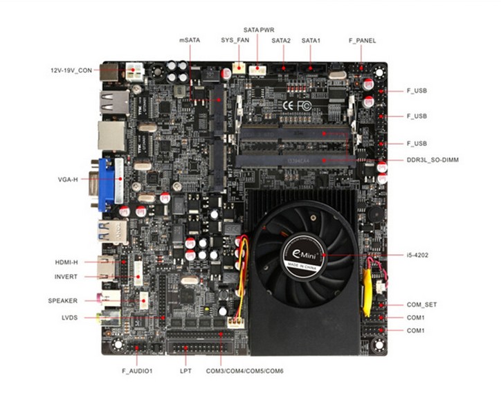 豆希立人工控主板i5-5250U一体机主板DC12V/LVDS/6个com/i5-5200U