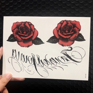 花臂女王tattoo queen w玫瑰字母花胸逼真纹身贴