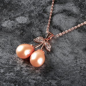 天然椭圆型粉黄色紫色珍珠项链时尚樱桃款吊坠
