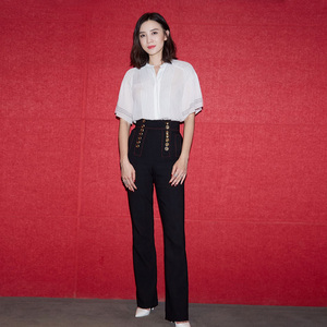 刘亦菲明星同款双排扣英伦风高腰黑色 span class=h>长裤 /span>女