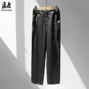 香云纱唐装裤子 高档男士百分百桑蚕丝香云纱