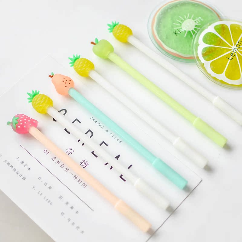 黑笔韩国水果可爱笔创意文具0.5卡通个性笔学生黑色水笔中性笔