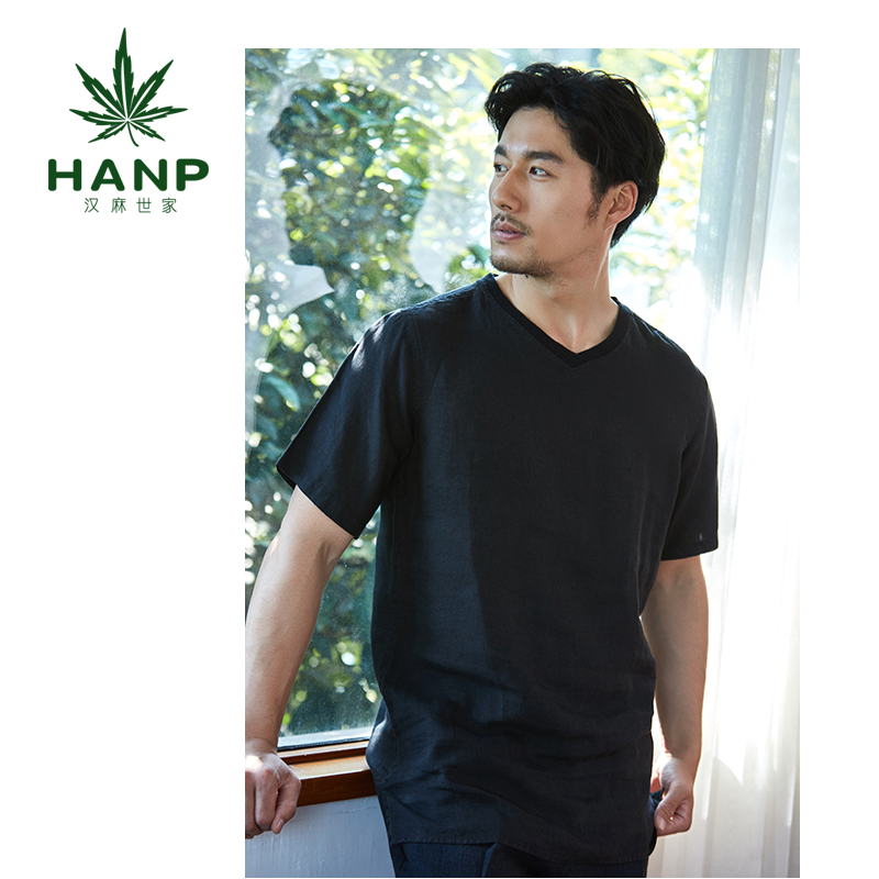 Hanp/汉麻世家男短袖寸衫青年套头棉麻衬衫休闲衬衣【新品】