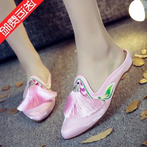 夏款新款老北京布鞋女休闲布拖鞋女绣花拖鞋女