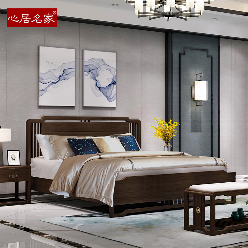 心居名家新中式实木床双人床1.8/1.5米卧室家具进口优质楠木婚床