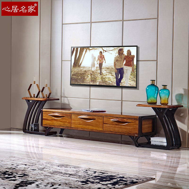 心居名家全实木电视柜进口优质乌金木客厅家具时尚北欧款多功能