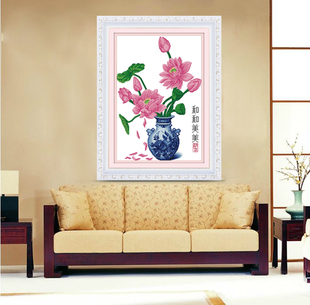 电脑机绣十字绣成品 客厅餐厅卧室过道玄关竖版 和和美美