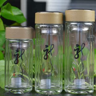 卧龙泡茶杯过滤玻璃杯便携带盖茶杯双层水晶杯高档办公杯小巧水杯
