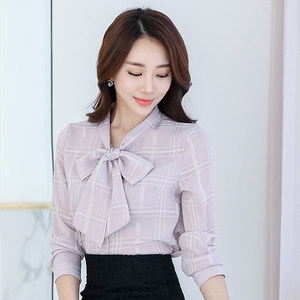 2018春季韩版新款女装小衫系带长袖蝴蝶结上