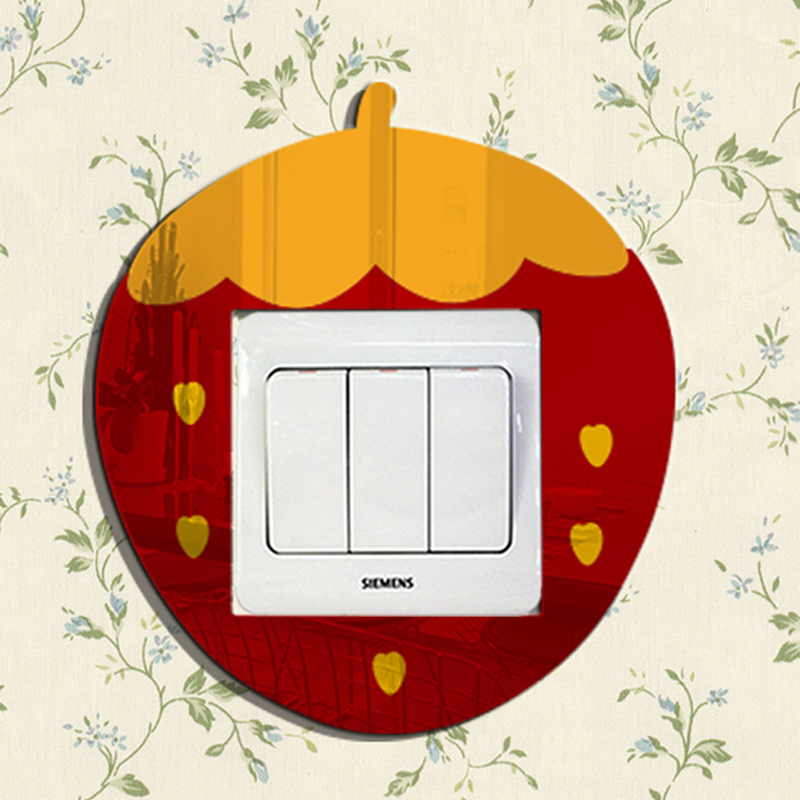 创意草莓开关保护贴插座贴装饰框墙贴防水亚克力立体开关贴免洗