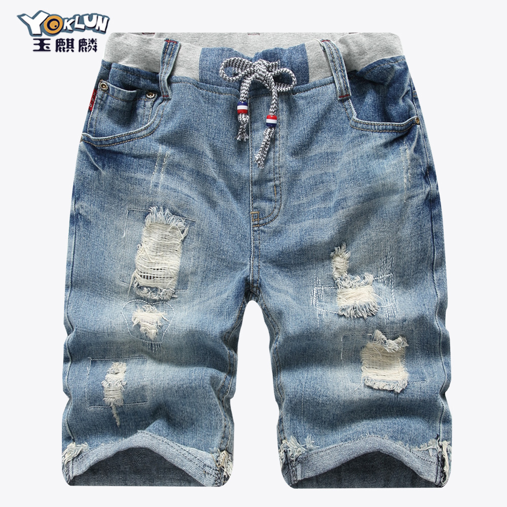 Anak Laki-laki Cropped Jeans Koboi Musim Panas Menjadi Kurus Gaya untuk Menambahkan untuk Anak-anak Besar Lima Centses Di lemak Celana Pendek, lubang Celana Fat Anak Mengendur Medium Celana-Internasional