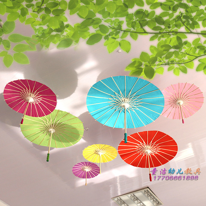 新品幼儿园吊饰环境布置多彩纸伞教室走廊手工绘画小伞挂饰工艺伞