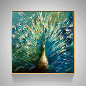 高档现代手绘抽象动物 span class=h>孔雀 /span>开屏油画现代简约