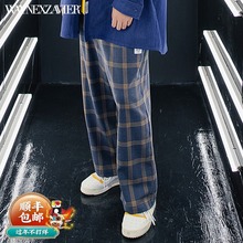 韦恩泽tj尔加肥加大bq码休闲格子学生长裤男5949
