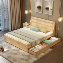 实松木tk屉的简约床xw大现代1.21.5米床双的床家具1.8米木。