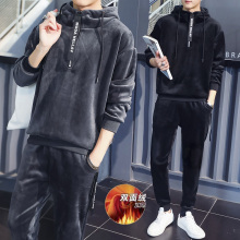金丝绒tl衣套装男冬cr加绒加厚连帽外套潮流一套运动服两件套