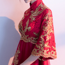 孕妇敬to服新娘20ti式结婚高腰遮肚子大码中式结婚礼服酒红色女