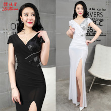 夜店性tp佳丽礼服裙ldktv(小)姐工服长式连衣裙酒店开叉晚礼服