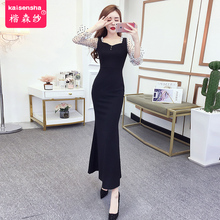202tp春季夜店女ld有女的味的连衣裙名媛时尚鱼尾长式(小)礼服裙