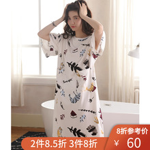 睡裙女tp季短袖纯棉ld松清新薄式中长式夏天睡衣女士连衣裙子