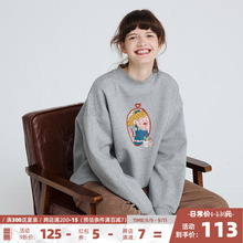 PROtp独立设计春ld套头卫衣女圆领趣味印花薄绒半高领宽松外套